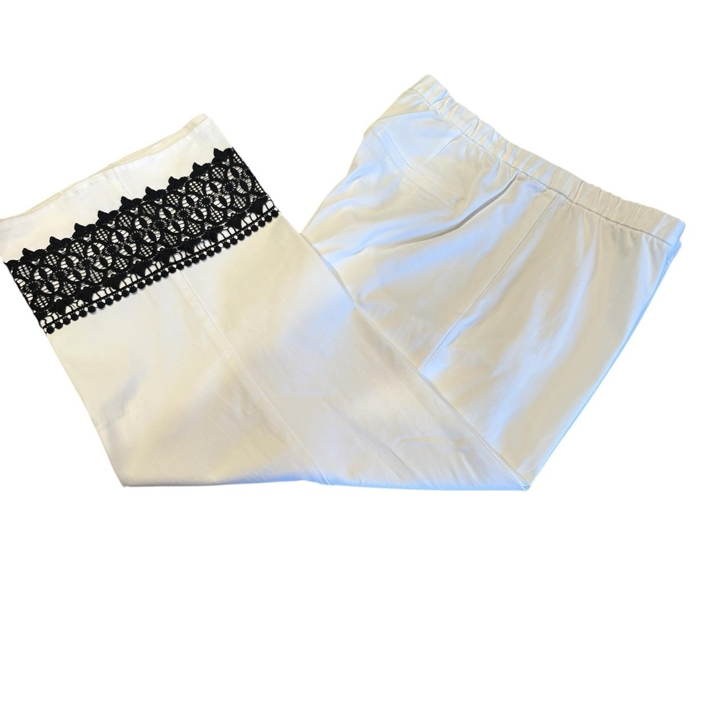 NEW Isaac Mizrahi Stretch Pull-on Ankle Pants size 20W White Black Crochet Ankle